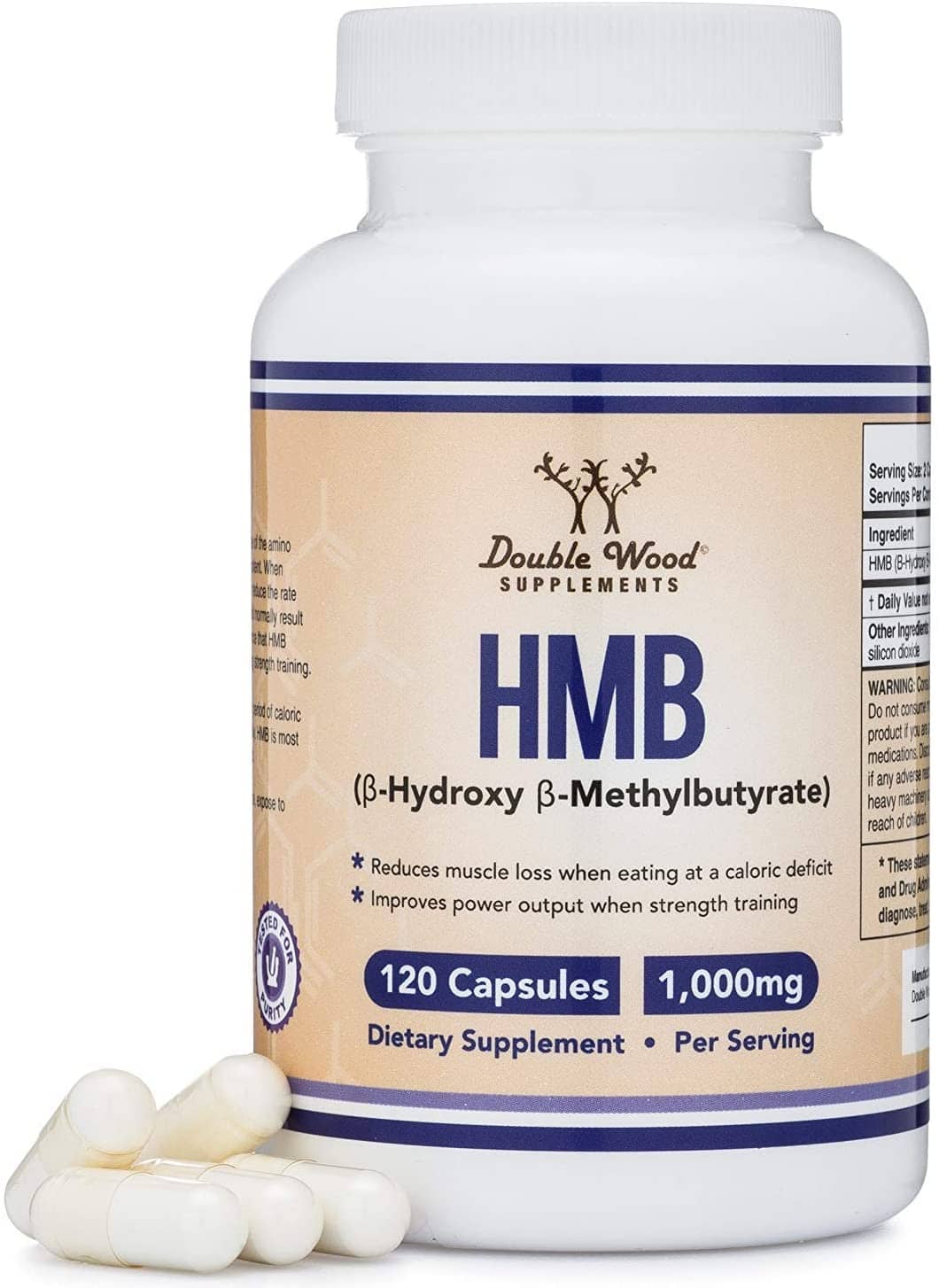 Double Wood Supplements HMB - Бета-хидрокси-бета-метил-бутират 1000мг - 120 капсули